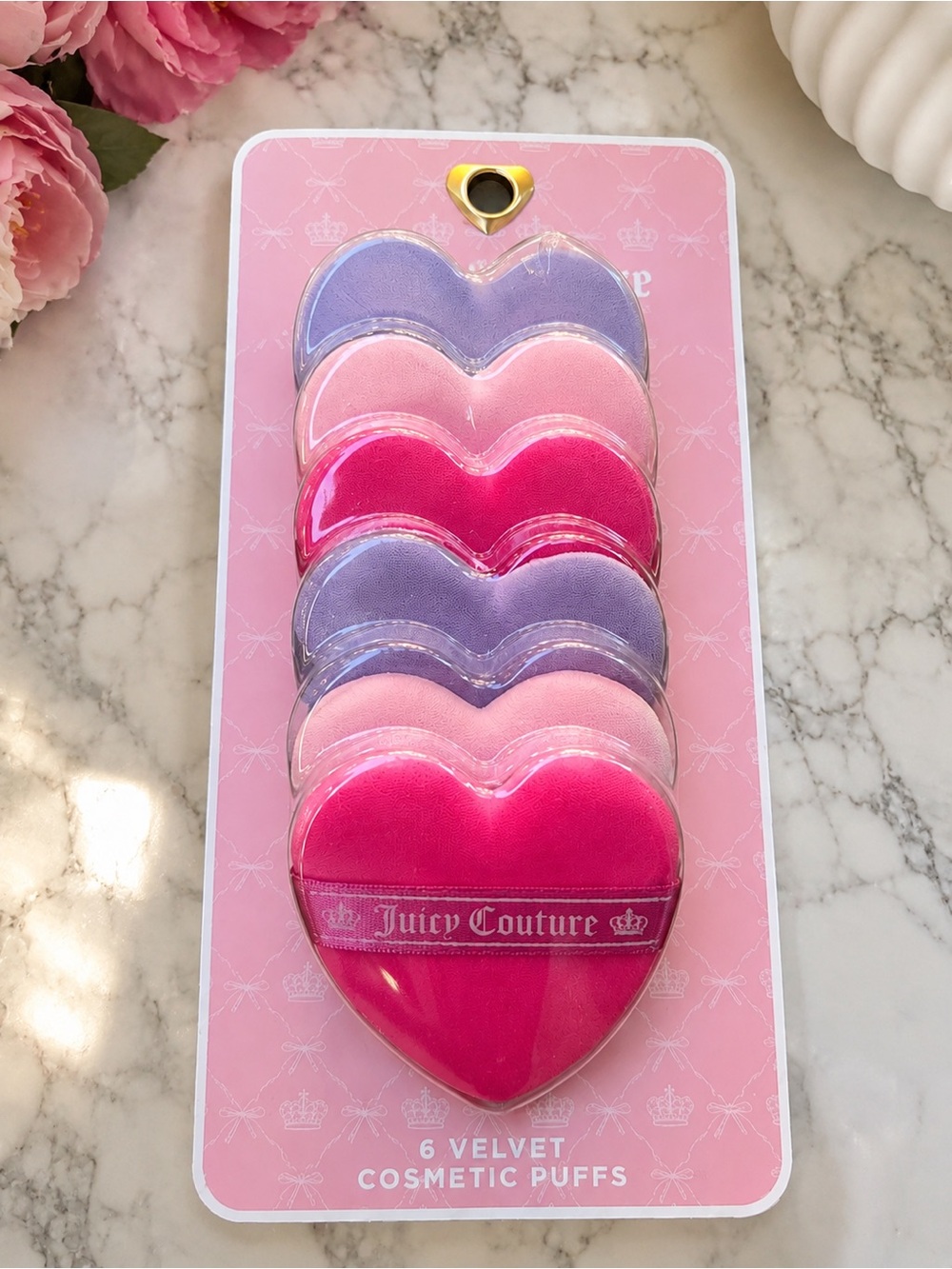 Juicy Couture Heart Velvet Cosmetic Puffs - Hot Pink, Light Pink & Lavender